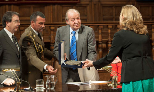 El Rey Juan Carlos I hace entrega del premio Derechos Humanos a Agnieszka Raczynska, secretaria ejecutiva de la red TDT durante la V Edición