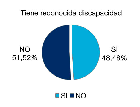 Tiene reconocida discapacidad: No 51,25% - Sí 48,48%