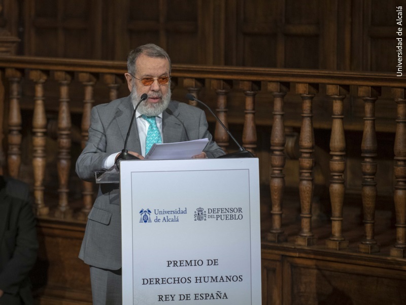 El Defensor del Pueblo (e.f.) Francisco Fernández Marugán, durante su discurso en la VIII entrega del Premio de Derechos Humanos