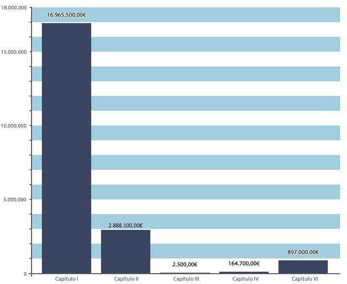 Gráfico de la distribución presupuestaria del gasto por capítulos en barras