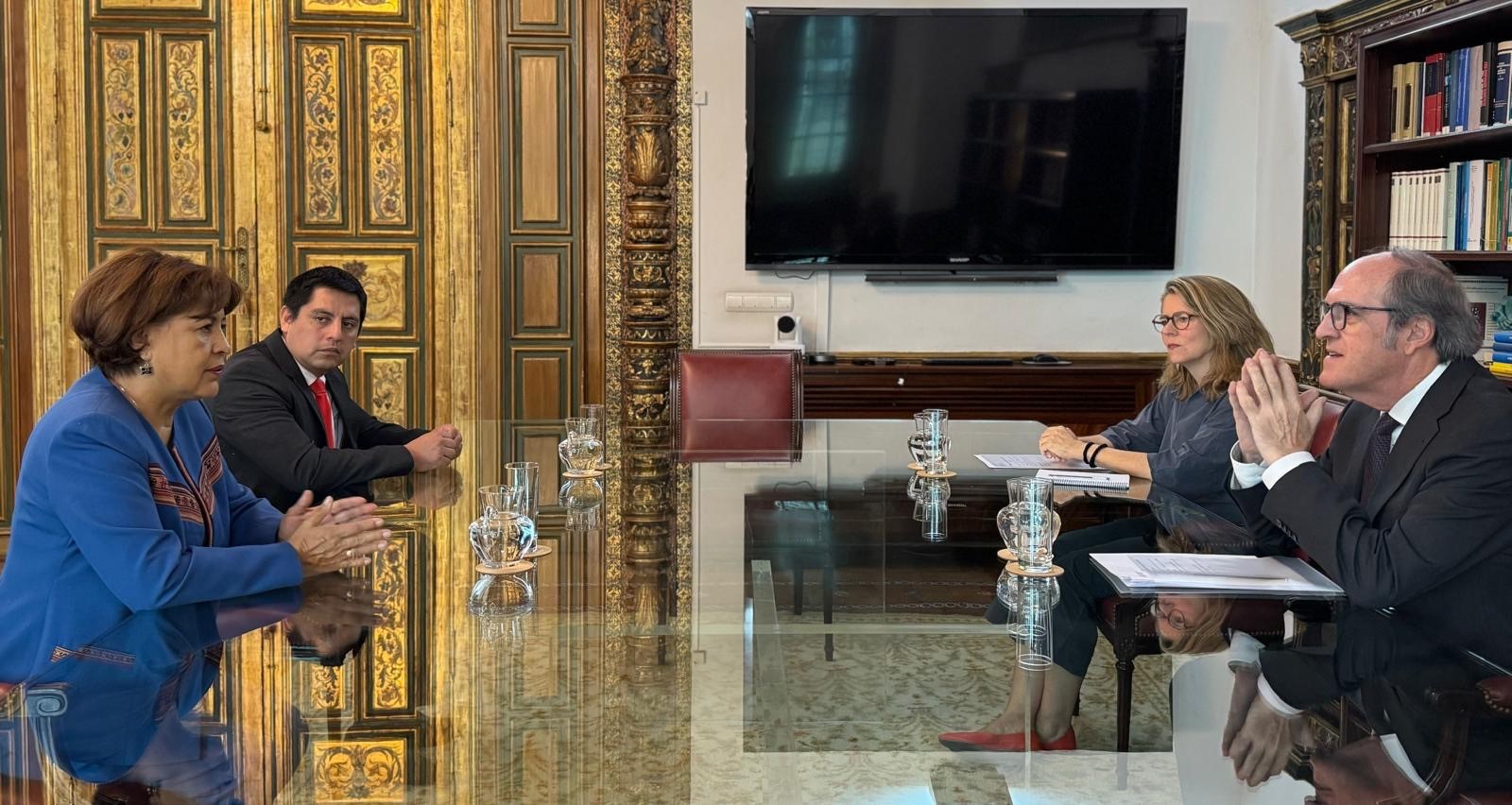 Reunión del Defensor y la embajadora de Bolivia, Nardi Suxo